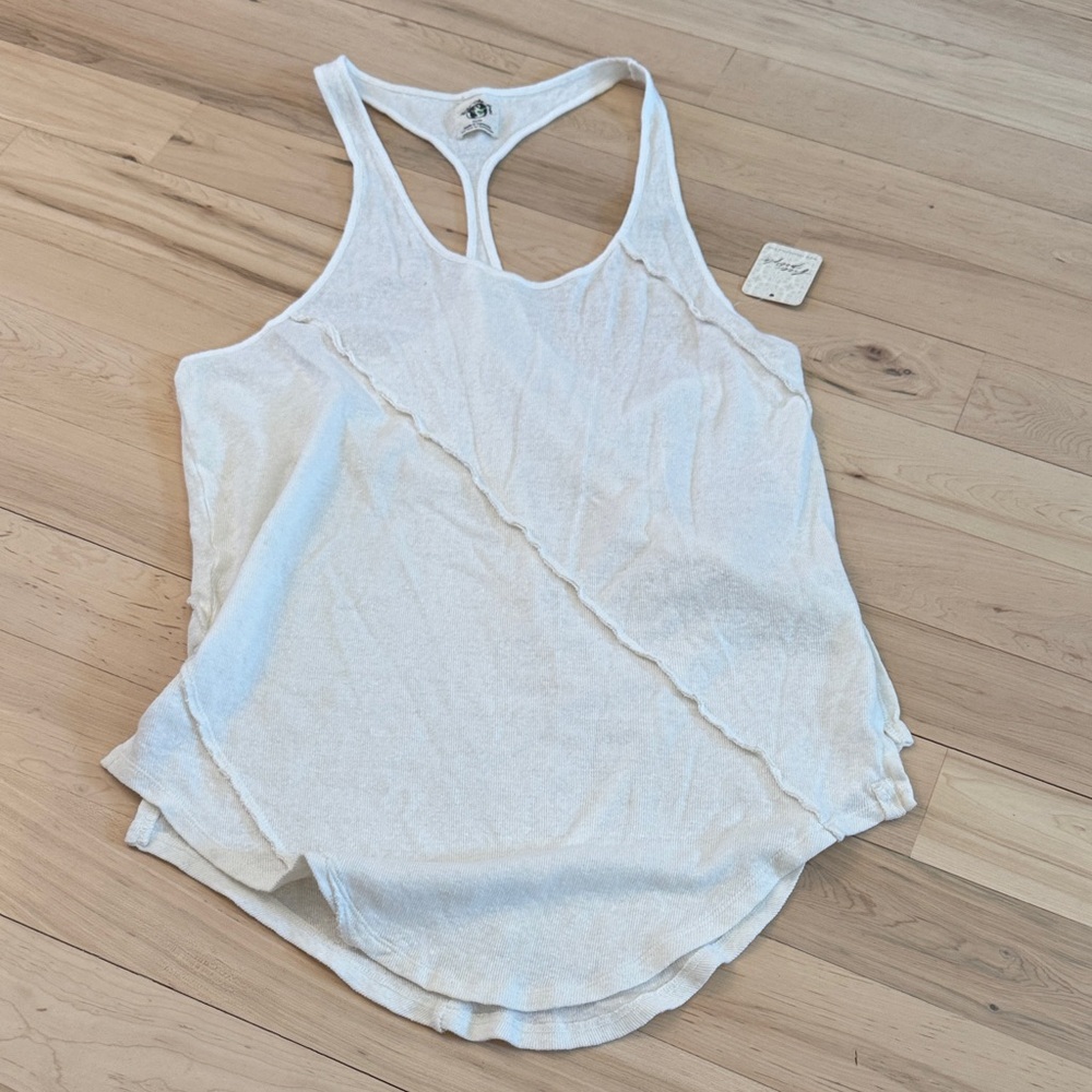 Free People-Linen Cotton Oversized Racerback Tank Top-White-New-XS-Athleisure